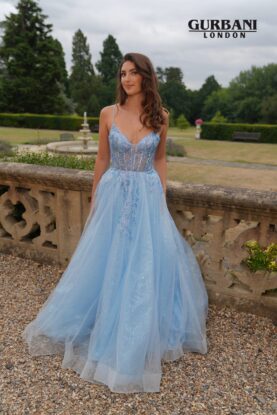 Blue Embellished Tulle Ball Gown Prom Dress – G2433