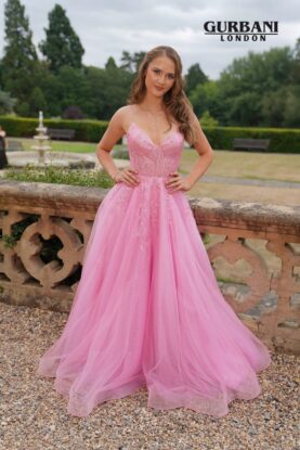 Bubble Gum Pink Embellished Tulle Ball Gown Prom Dress – G2433