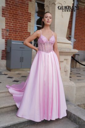 Pink Embellished Corset Satin Ball Gown Prom Dress – G2580
