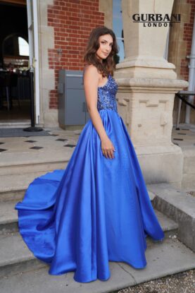 Royal Blue Embellished Corset Satin Ball Gown Prom Dress – G2580