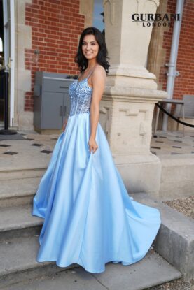 Sky Blue Embellished Corset Satin Ball Gown Prom Dress – G2580