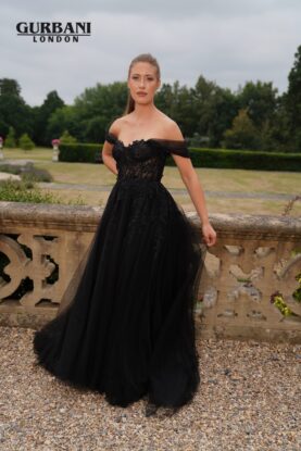 Black Off-Shoulder Lace Tulle Ball Gown Prom Dress – G2617