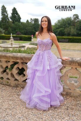 Lavender Floral Embellished Layered Tulle Ball Gown Prom Dress – G2623