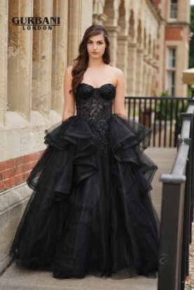 Black Embellished Corset Ruffle Tulle Ball Gown Prom Dress – G2631