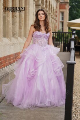 Lilac Embellished Corset Ruffle Tulle Ball Gown Prom Dress – G2631
