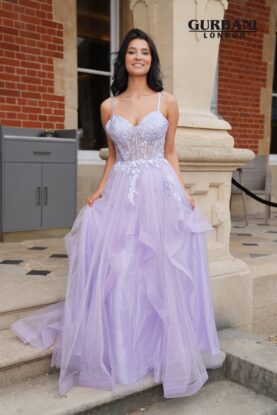 Lilac Floral Corset Layered Tulle Ball Gown Prom Dress – G2650