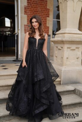 Black Floral Corset Layered Tulle Ball Gown Prom Dress – G2702