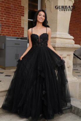 Black Floral Corset Tulle Ball Gown Prom Dress – G2802
