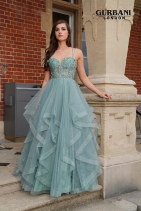 Sage Floral Corset Tulle Ball Gown Prom Dress – G2802
