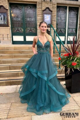 Emerald Floral Embellished Tulle Ball Gown Prom Dress – G2803