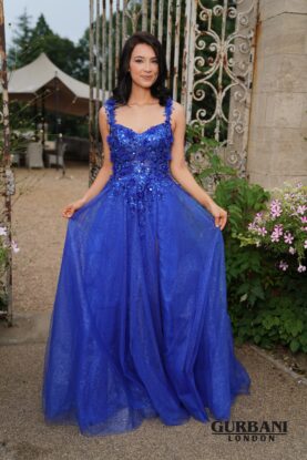 Royal Blue Floral Sequin Tulle Ball Gown Prom Dress – G2804