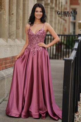 Plum Beaded Corset Satin A-Line Prom Dress – G2807