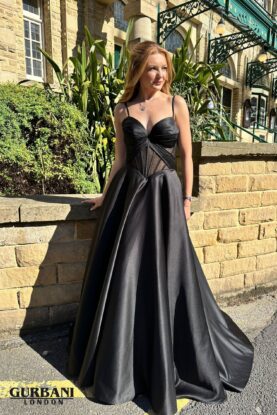 Black Satin Corset A-Line Prom Dress – G2808