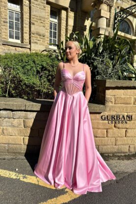 Pink Satin Corset A-Line Prom Dress – G2808