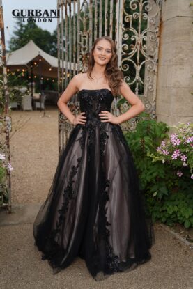 Black Nude Floral Corset Tulle Ball Gown Prom Dress – G2816