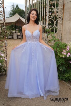 Lilac Floral Corset Tulle A-Line Prom Dress – G2834