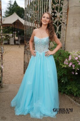 Turquoise Crystal Corset Tulle Prom Dress – G2835