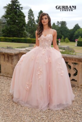 Pink Floral Corset Tulle Ball Gown Prom Dress – G2839