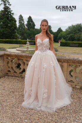 White Nude Floral Corset Tulle Ball Gown Prom Dress – G2839