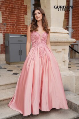 Dusty Rose Beaded Corset Satin A-Line Prom Dress – G2846
