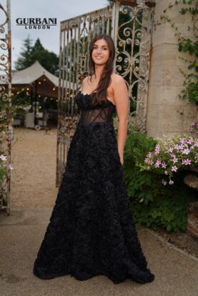 Black Floral Corset Tulle Prom Dress – G2848