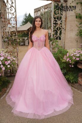Pink Glitter Tulle Corset Ball Gown Prom Dress – G2876
